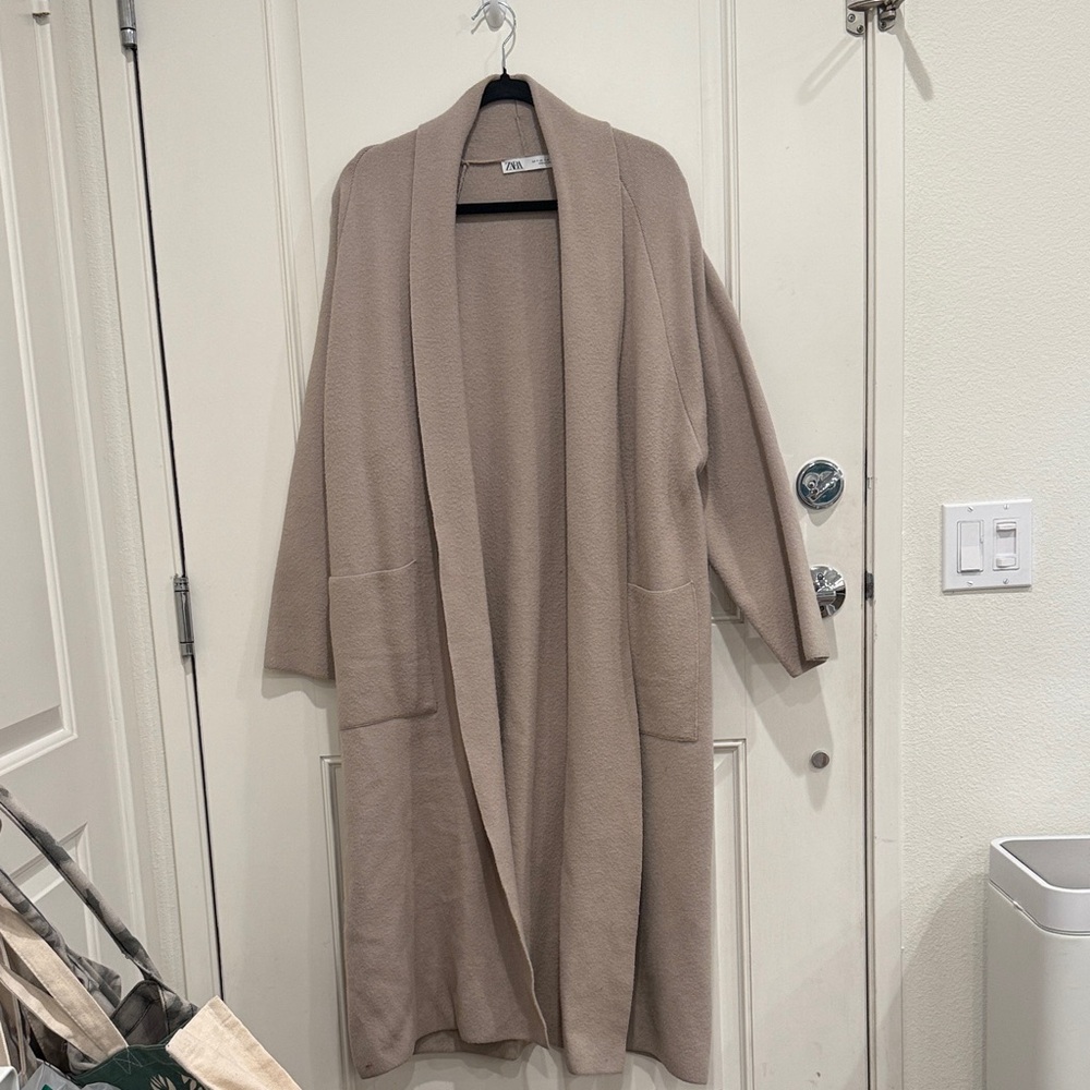 Zara Women XS Grey Wool Longline Cardigan